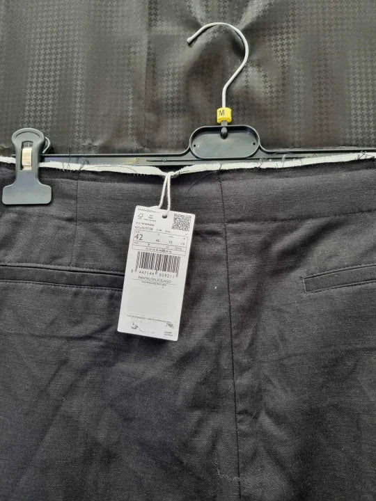 Mango Black Linen Blend Trousers Size: 42