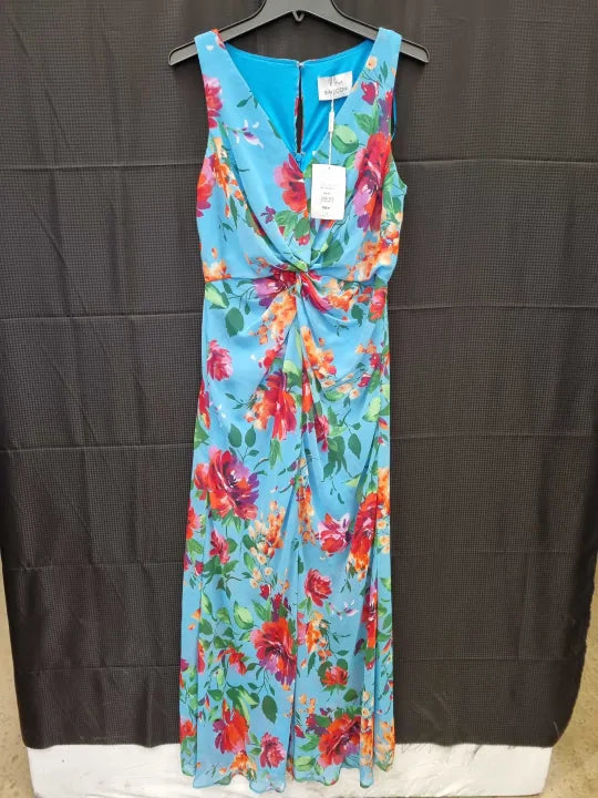 Gina Bacconi - Blue/Multi Jennifer Printed Twist Bodice Maxi Dress Size: Uk 10
