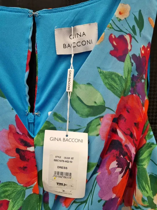 Gina Bacconi - Blue/Multi Jennifer Printed Twist Bodice Maxi Dress Size: Uk 10