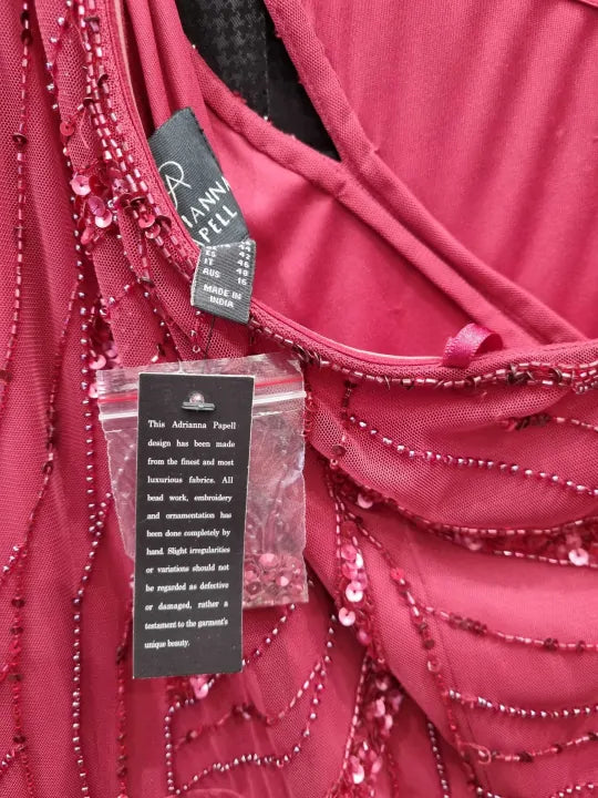 Adrianna Papell Dusty Red Beaded One Shoulder Dress Size: UK 16