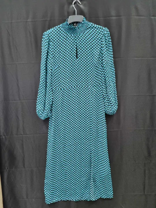 Whistles Blue Star Check Print Midi Dress Size: Uk 10