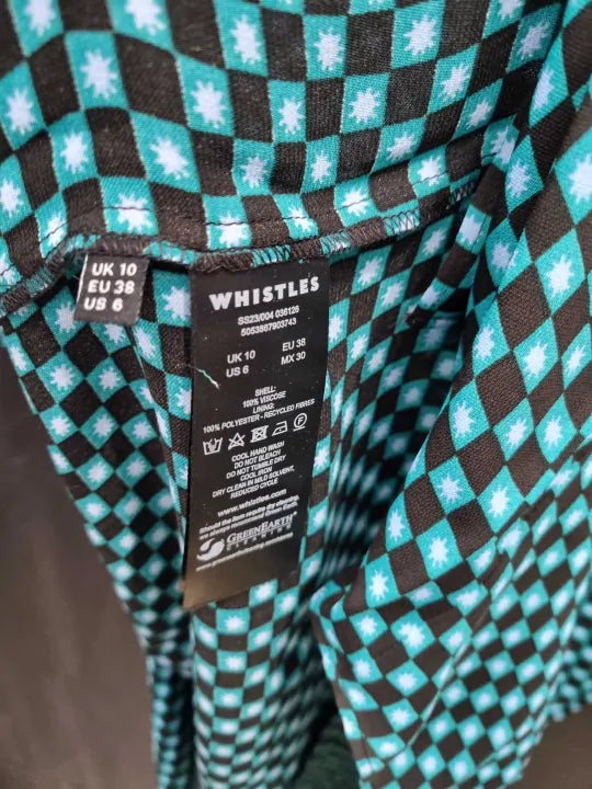 Whistles Blue Star Check Print Midi Dress Size: Uk 10