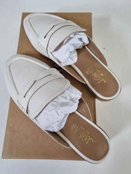 Jones Bootmaker - White Jola Slip On Flat Mules Size: Uk 4