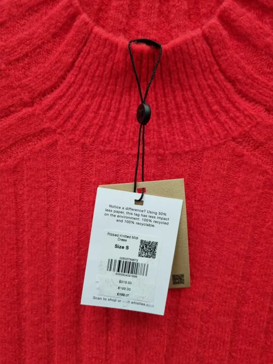 Whistles Red Ribbed Wool Blend Midi Dress Size: Small