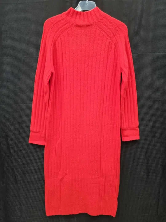 Whistles Red Ribbed Wool Blend Midi Dress Size: Small