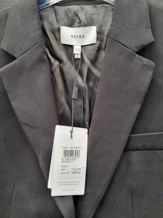 Reiss Black Jess Single Breasted Blazer Size: Uk 10