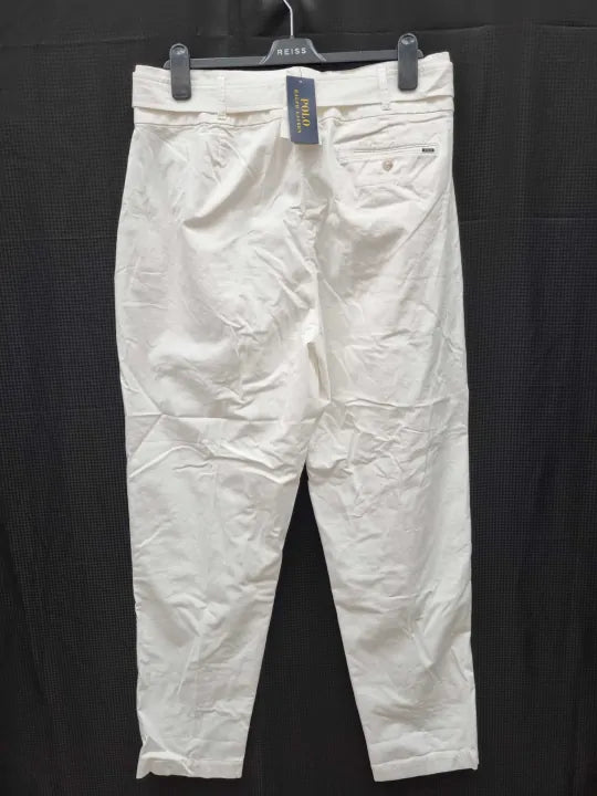 Polo Ralph Lauren White Twill Belted Blend Jeans Size: Uk 14