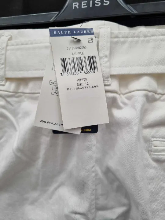Polo Ralph Lauren White Twill Belted Blend Jeans Size: Uk 14