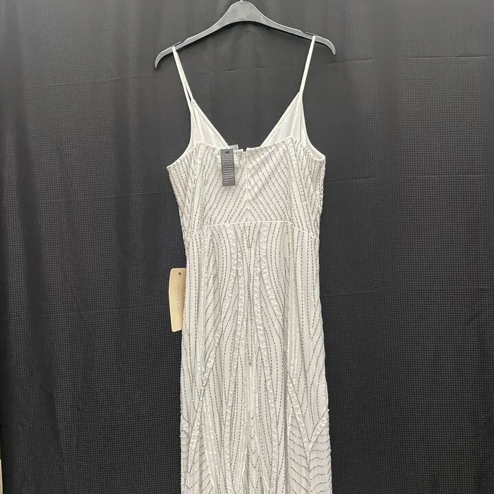 Adrianna Papell- White Sequins Dress Size: Uk 22/Eu 50