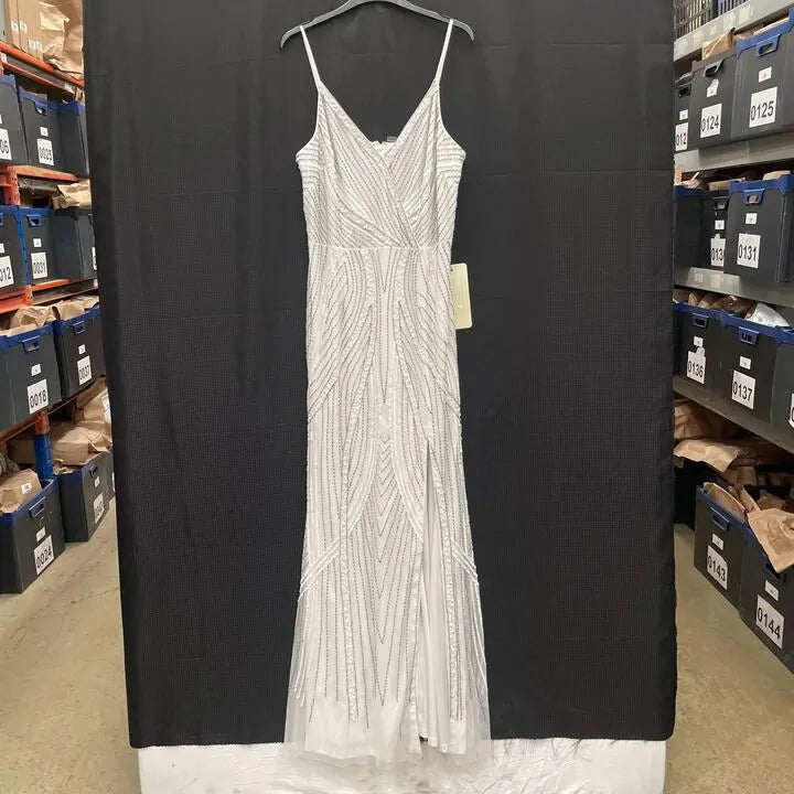 Adrianna Papell- White Sequins Dress Size: Uk 22/Eu 50