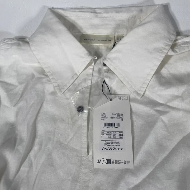 Inwear-12-White Amos Linen Blend Blouse Size: Uk 12