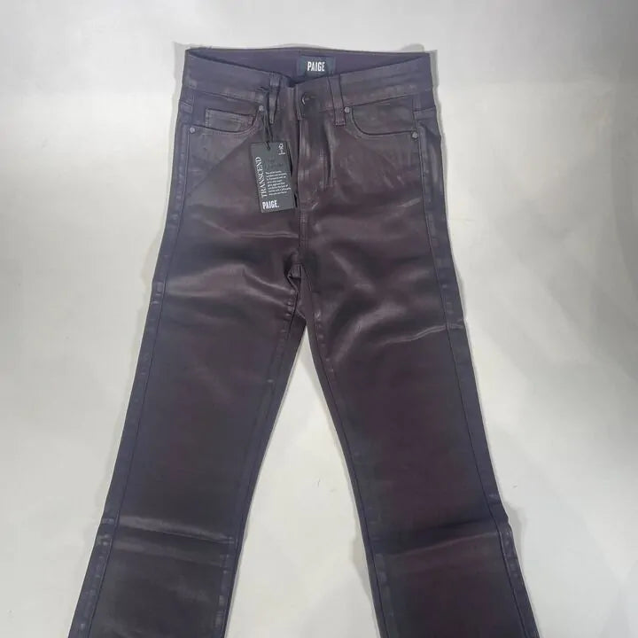 Paige-Plum Coated Cindy Straight Leg Jeans Size: 26