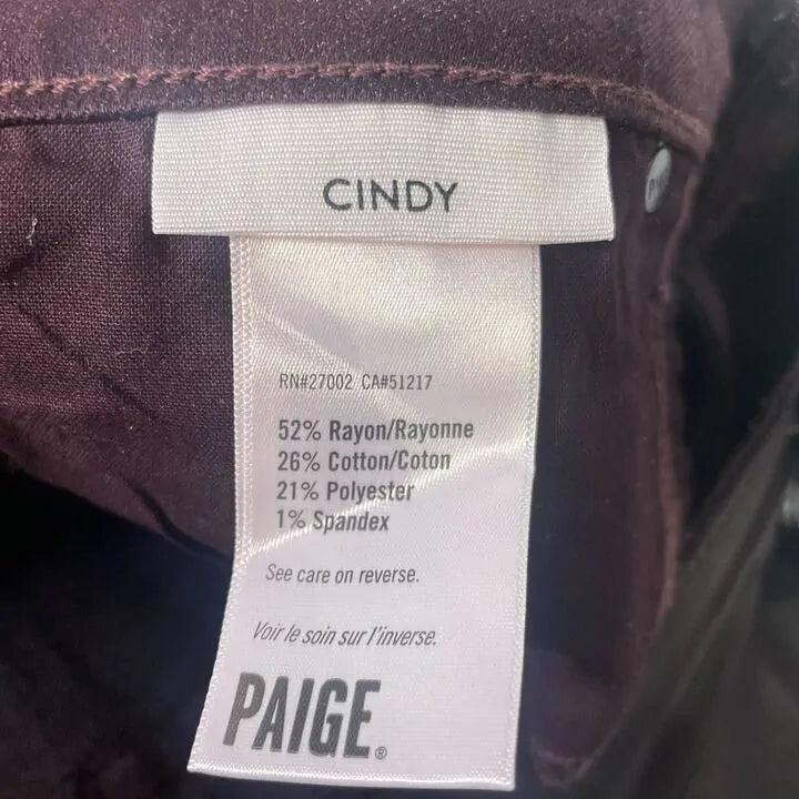 Paige-Plum Coated Cindy Straight Leg Jeans Size: 26