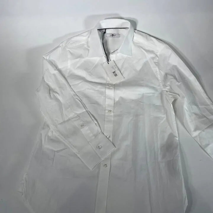 7 For All Mankind - White Poplin Ruched Cotton Blend Shirt Size: Xs