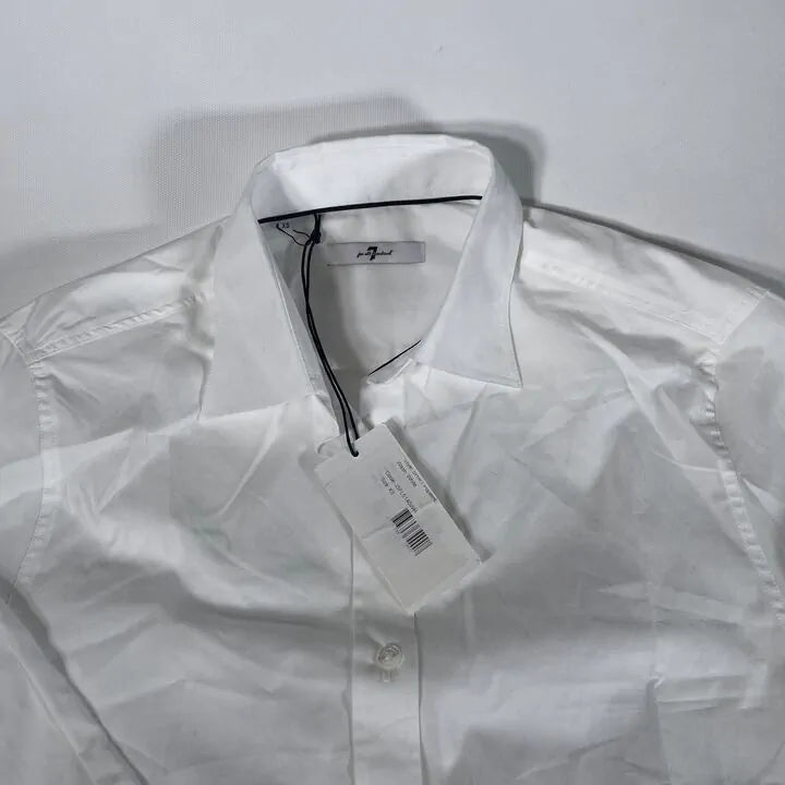 7 For All Mankind - White Poplin Ruched Cotton Blend Shirt Size: Xs