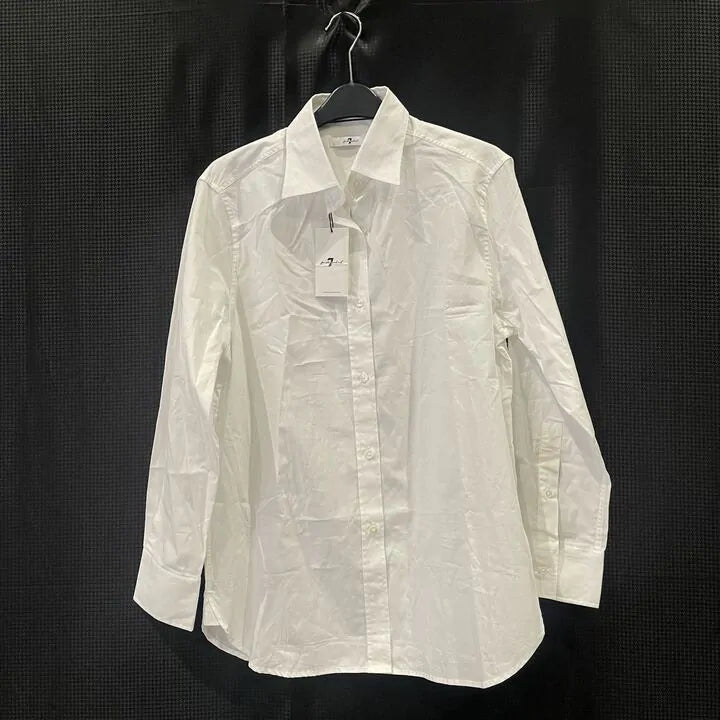 7 For All Mankind - White Poplin Ruched Cotton Blend Shirt Size: Xs