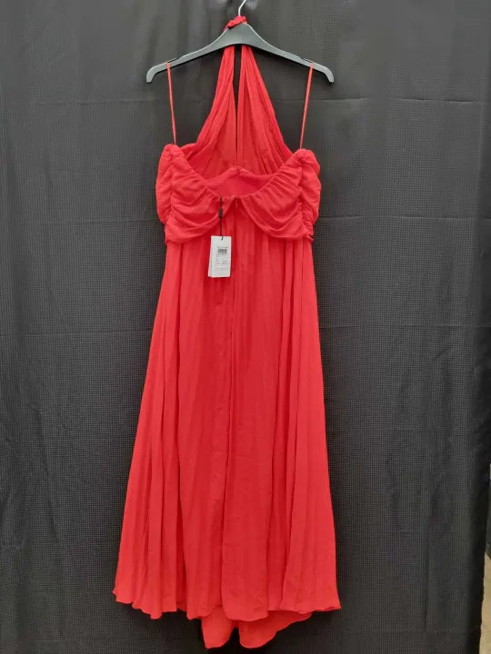 Reiss Roya Halter Neck Pleated Midi Dress Size: Uk 8