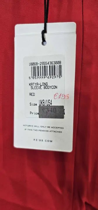 Reiss - Red Katya Long Sleeve Bodycon Dress - Red Size: Uk8
