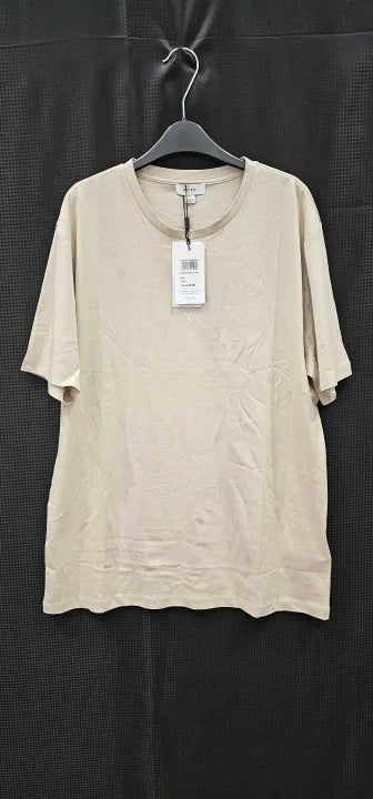 Reiss - Beige Oxford Crew Neck Cotton T-Shirt - Beige Size: L