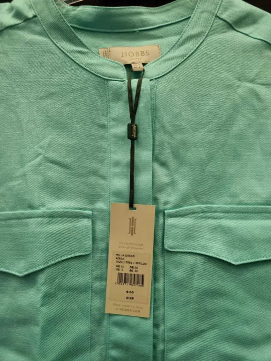 Hobbs London - Blue Milla Linen Blend Dress Size: Uk 10