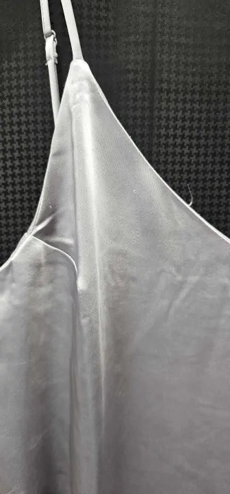 Mango - Silver Side Split Satin Dress - Silver Size: M