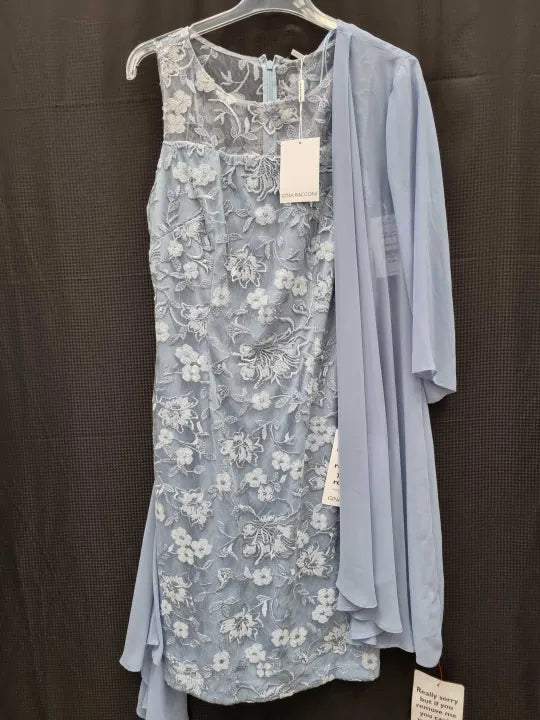 Gina Bacconi - Blue Hayley Sleeveless Embroidered Dress Size: Uk 14