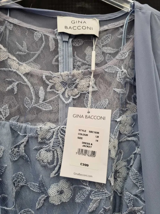 Gina Bacconi - Blue Hayley Sleeveless Embroidered Dress Size: Uk 14