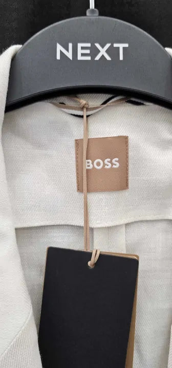 Boss White-White Jarianna Tie Waist Linen Blend Blazer-White Size: Uk16