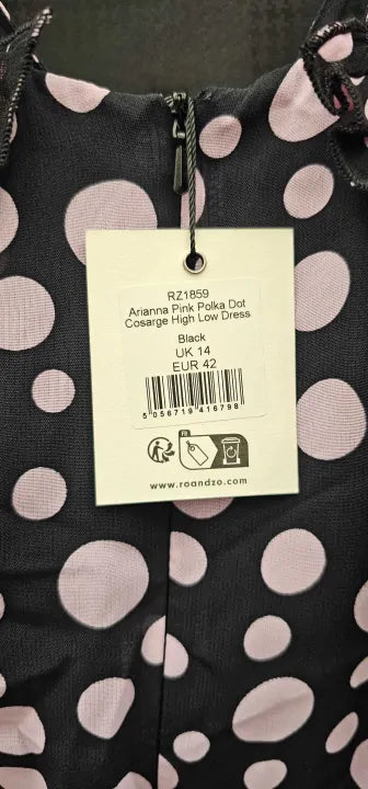 Ro & Zo - Arianna Pink Polka Dot Cosarge High Low Dress - Pink Size: Uk14