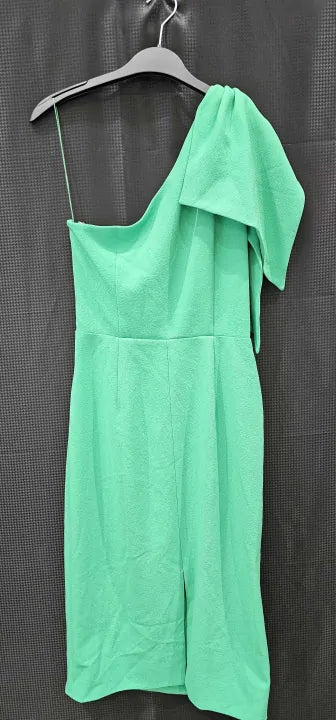 Adrianna Papell - Emerald One Shoulder Bow Midi Dress - Green Size: Uk10