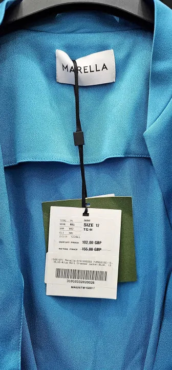 Marella - Blue Roll Cropped Jacket - Blue Size: 12