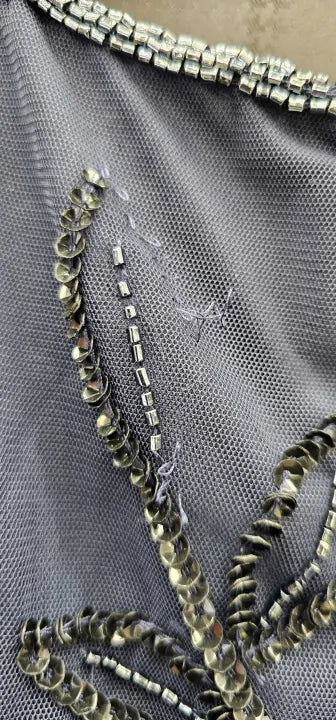Adrianna Papell - Navy Blouson Beaded Long Dress - Navy , Black Beads Size: Uk16