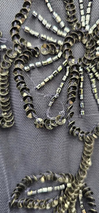 Adrianna Papell - Navy Blouson Beaded Long Dress - Navy , Black Beads Size: Uk16