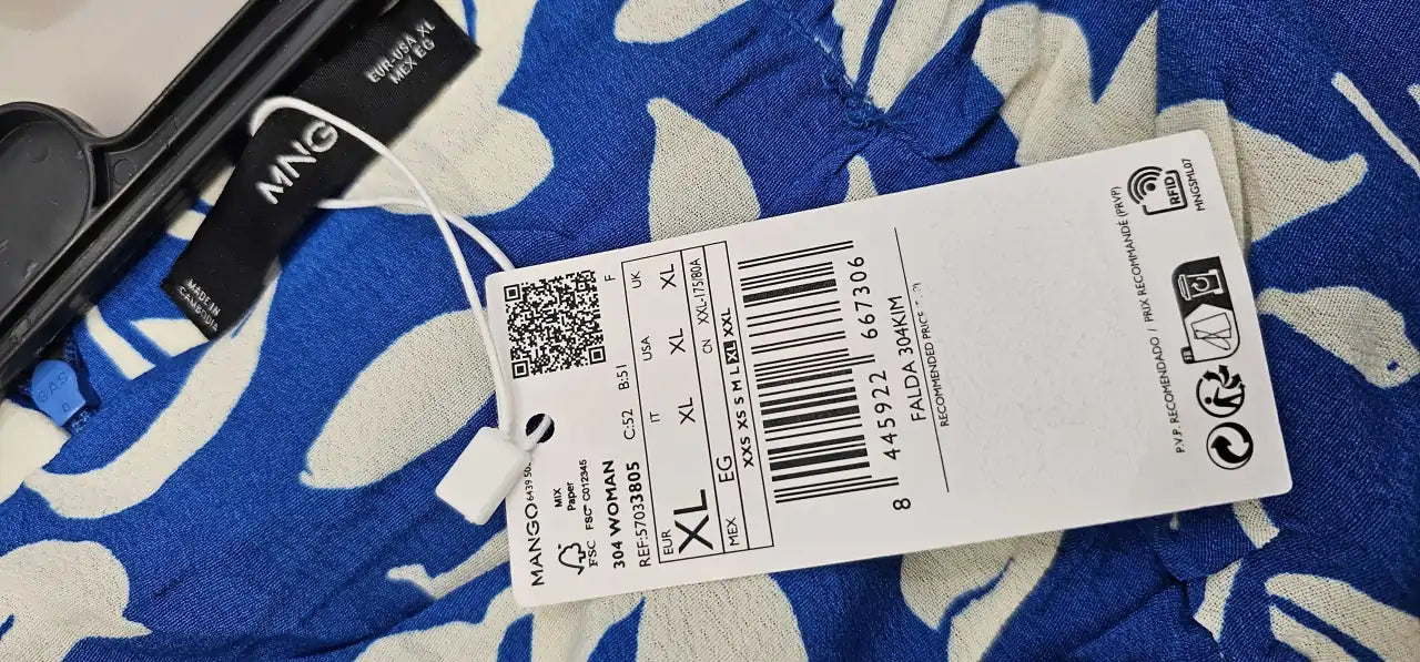 Mango - Blue Printed Skirt With Slit - Blue Size: Xl