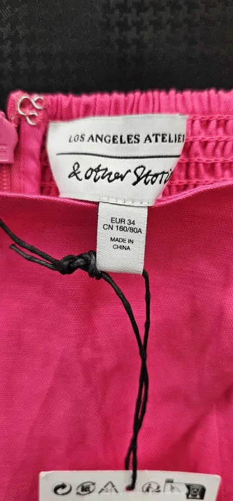 & Other Stories - Hot Pink Puff Sleeve Fitted Dress - Pink Size: Uk6