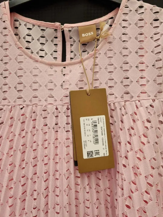 Boss - Pink Deplica Pleated Midi Dress Size: Uk 10