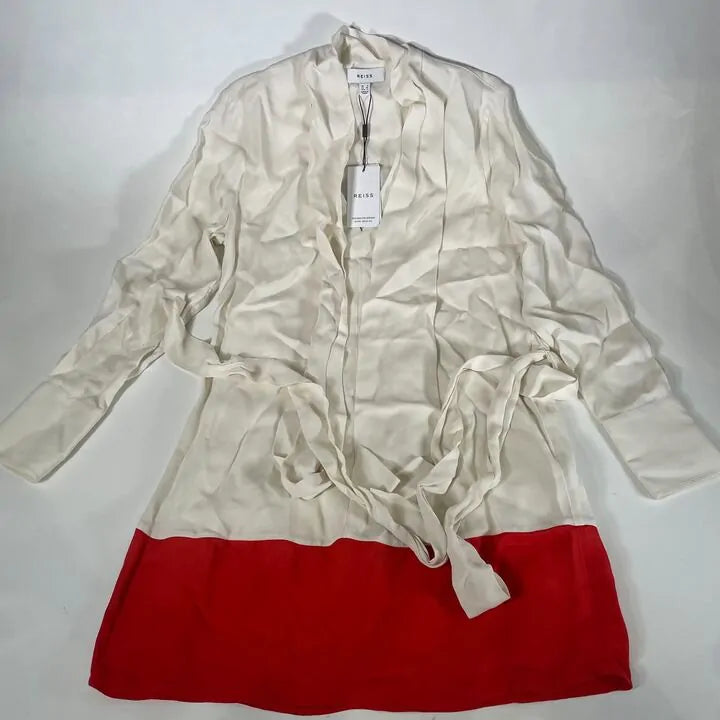 Reiss - Cream Marta Tie Neck Mini Dress Size: Uk 8