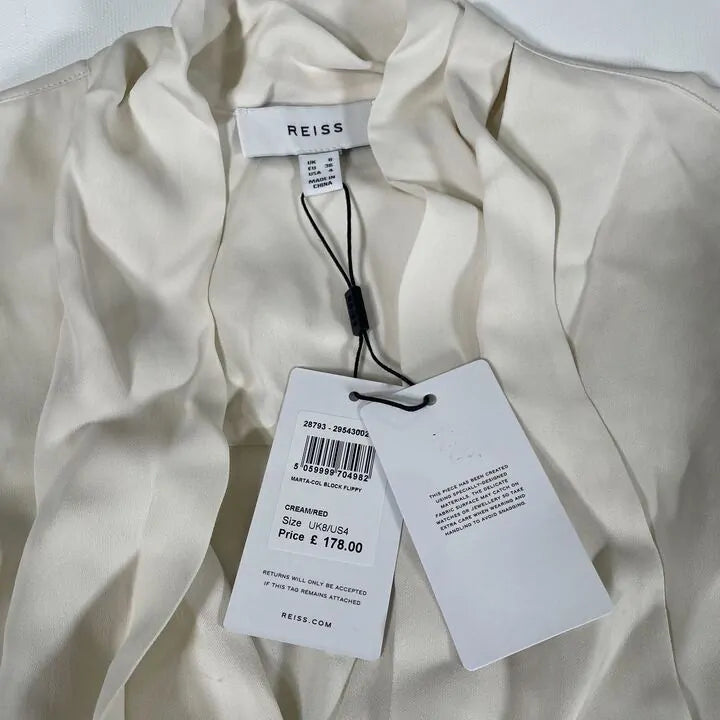 Reiss - Cream Marta Tie Neck Mini Dress Size: Uk 8