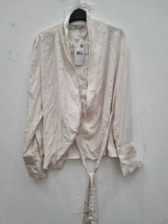 Mango - Ecru Double-Breasted Blouse With Bow Size: Medium