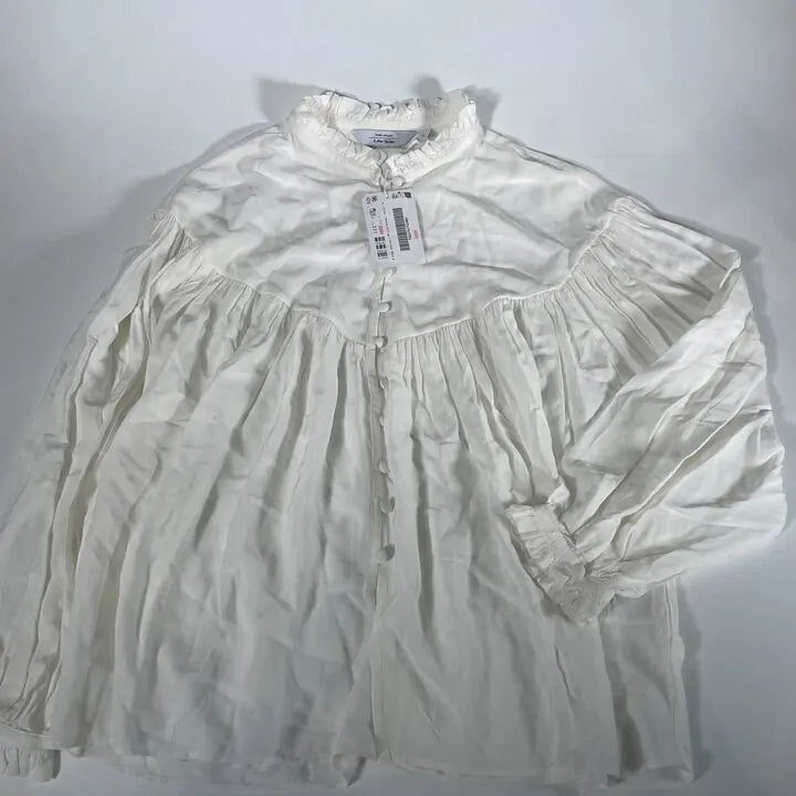 & Other Stories - Ivory Ruffle Trim Drape Blouse Size: Small