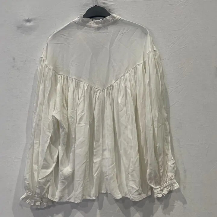 & Other Stories - Ivory Ruffle Trim Drape Blouse Size: Small