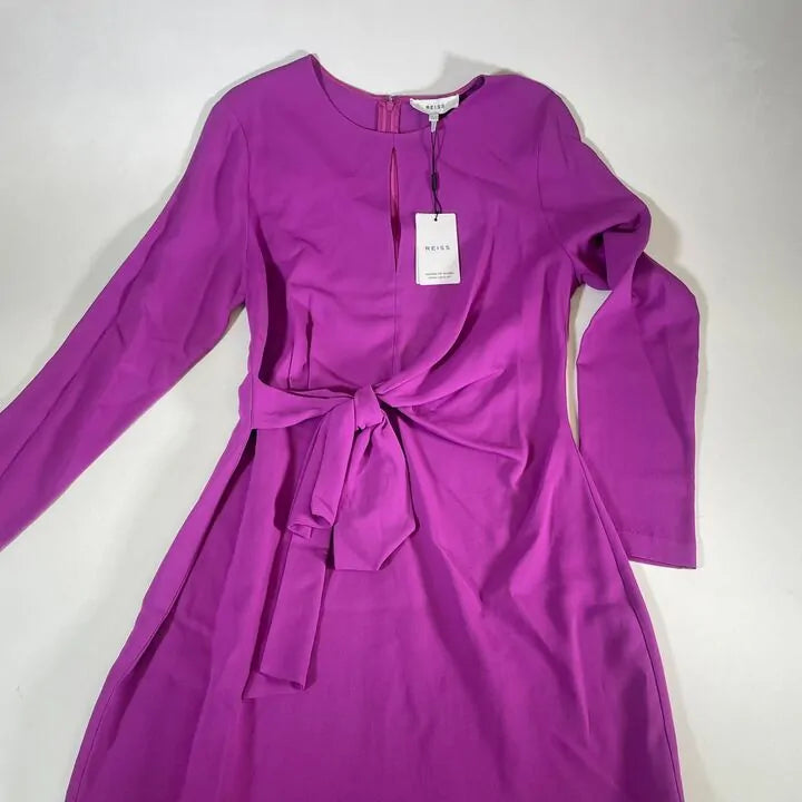 Reiss - Magenta Valentina Tie Waist Dress Size: Uk 12