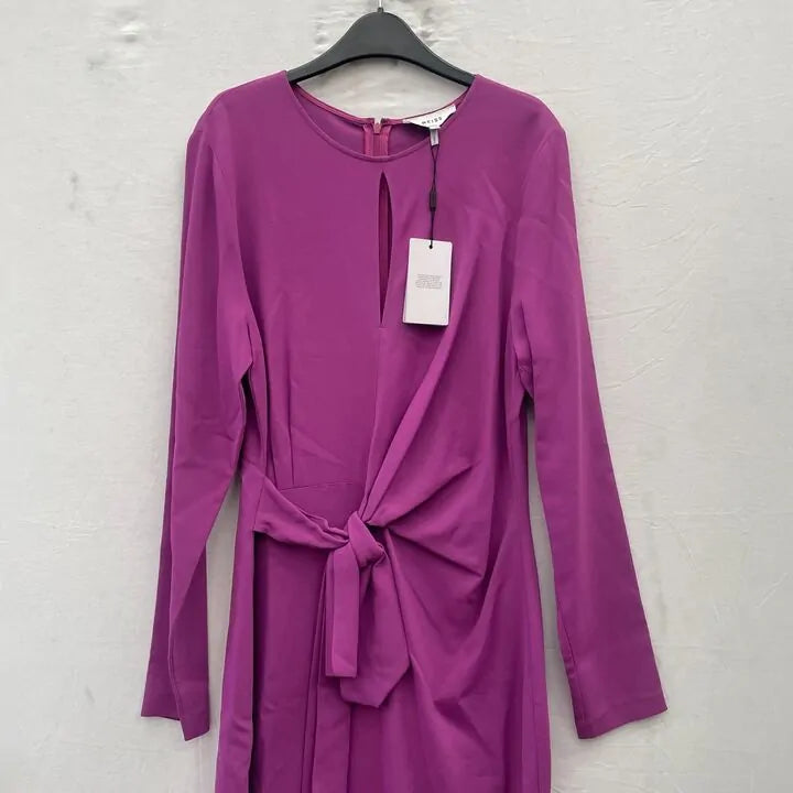 Reiss - Magenta Valentina Tie Waist Dress Size: Uk 12