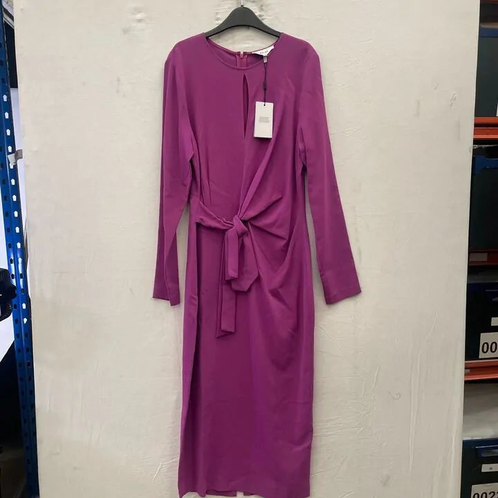 Reiss - Magenta Valentina Tie Waist Dress Size: Uk 12