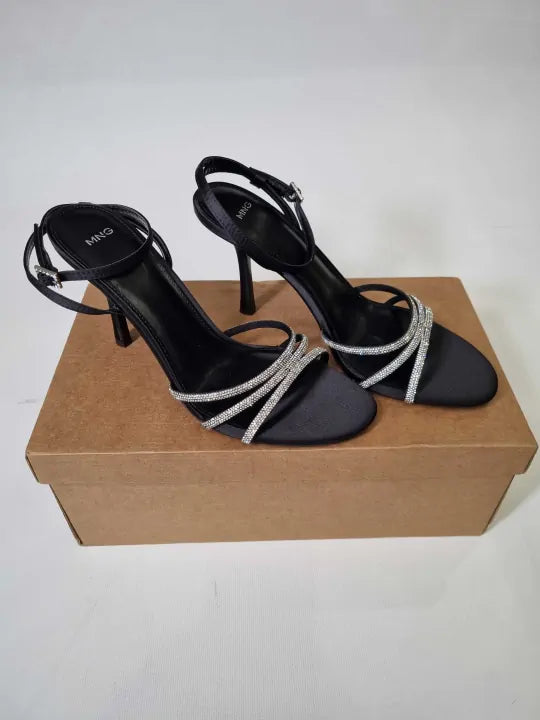Mango Heeled Sandals With Rhinestone Straps Size: Uk 7