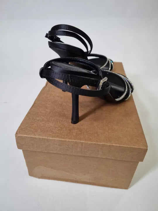 Mango Heeled Sandals With Rhinestone Straps Size: Uk 7