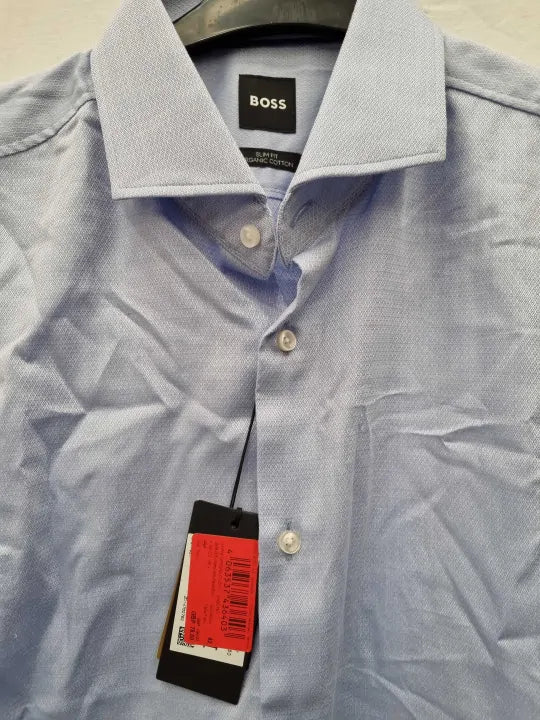 Boss - Light Blue Hank Stretch Cotton Shirt Size: 42
