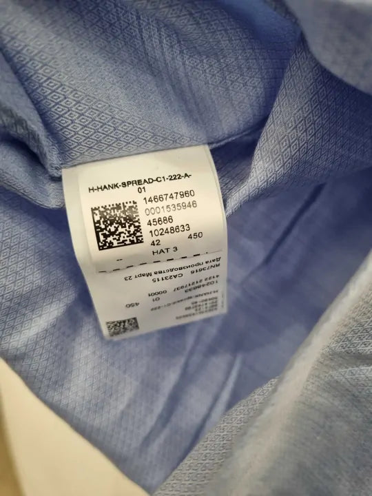 Boss - Light Blue Hank Stretch Cotton Shirt Size: 42