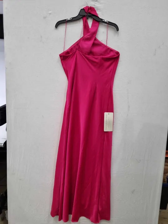 Adrianna Papell - Hot Pink Stretch Satin Halter Gown Size: Uk 12