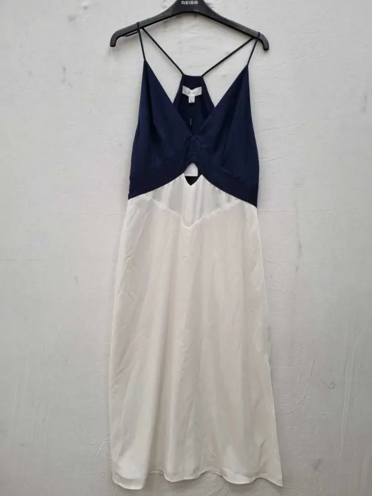 Reiss Ivory/Navy Ella Colour Block Midi Dress Size: Uk 12